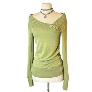 Poof Y2k Off Shoulder Knit Top Dress Light Green Fairy Cottagecore Whimsy Elf M